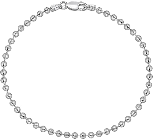 Savlano 925 Sterling Silver Solid Italian Figaro, Rope,Herringbone, Curb, Ball Bead, Snake, Mariner Chain Anklet for Women, Comes in 0.8mm - 5mm With Gift Box - style: Ball Bead 2.3mm