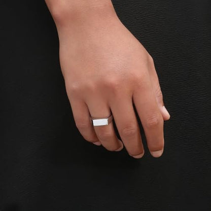 Quiet Luxury Wide Square Signet Ring - Timeless Titanium Steel Band Fashion Statement Jewelry for Men & Women (Silver, Antique Silver, Gold, Black) - color: Silver