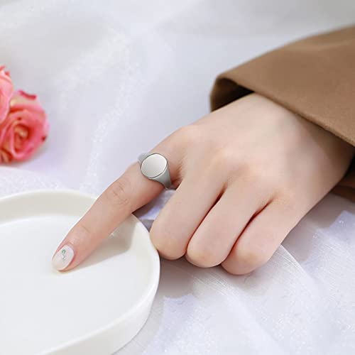 Promise Rings for Women Stainless Steel,Oval Signet Polished 12MM Ring for Women Silver/Gold Engagement Rings for Women - color: Silver