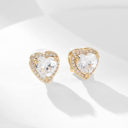 Clip On Earrings for Women Halo Clip-on Non-pierced Earrings Gold Plated Small CZ Studs Dainty Jewelry - color: Heart