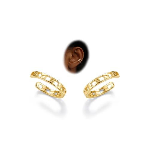 Subiceto 925 Sterling Silver Ear Cuffs Non Piercing - Adjustable Hypoallergenic 14K Gold Plated Clip On Earrings for Women Cubic Zirconia Silver Ear Cuff Helix Cartilage Fake Piercing - color: 07 Chain Gold Tone
