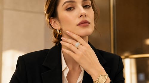 Hexa Wide Band Statement Ring, Fashion Rings for Women, Elegant Gold Jewelry Accessories,Perfect for Party & Date Night, Hypoallergenic & Durable - color: Gold Silver