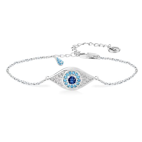 Cicy Bell Evil Eye Bracelets 18k Gold Plated Adjustable | Turquoise，Zirconia Link, Trendy Jewelry Gift for Women, 15.9" with 1.9'' Extender - color: A-Silver