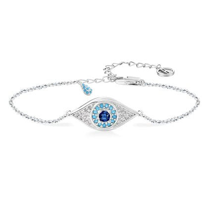 Cicy Bell Evil Eye Bracelets 18k Gold Plated Adjustable | Turquoise，Zirconia Link, Trendy Jewelry Gift for Women, 15.9" with 1.9'' Extender - color: A-Silver