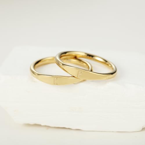 Gold Initial Rings for Women Non Tarnish Thumb Rings for Teen Girls 14K Gold plated for Women - color: F