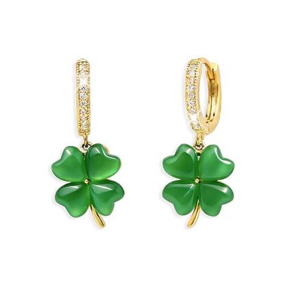 Sonateomber Christmas Tree Dangle Small Gold Hoop Earrings for Women, Cute Sparkly CZ Rhinestone Maple Clover Leaf Drop Earings Thanksgiving Holiday Accessories Fashion Jewelry Gift - color: Clover