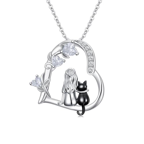 Heart Animal Necklace 925 Sterling Silver Cute Animal Pendant Jewelry Birthday Gifts for Women Girlfriend Mom Animal Lovers - style: 1-3 Black Cat