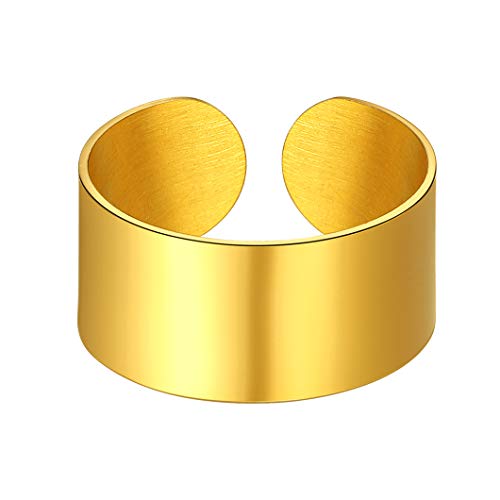 Stainless Steel Open Band Ring for Men Women 18K Gold/Black Plated Brush/Smooth Surface Rings Set Minimalist Jewelry(with Gift Box) - color: 06-Gold 10mm Smooth Surface
