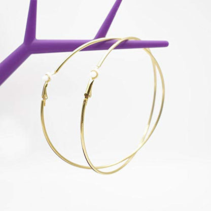 Extra Large Non Pierced Earrings for Women Men - Big Round Circle Clip On Huggie Hoop Earrings Nickel Free - color: Gold