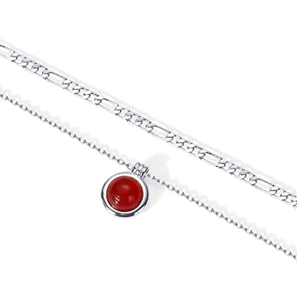 PAVOI 14K Gold Plated Layered Necklaces for Women | Gemstone Pendant Figaro Chain Necklace | Carnelian, Green Aventurine, Malachite Layering Necklace - color: White Gold, style: Carnelian