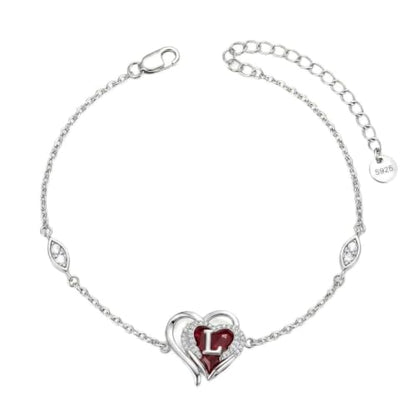 Initial Bracelet for Women 925 Sterling Silver Heart Angel Wings Initial Bracelet Anniversary Birthday Mothers Day Jewelry for Mom Her Wife - color: L