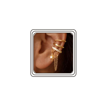 14K Gold Plated Layered Chunky Ear Cuff for Women Thick Ear Clips | Ear Cuff Earrings for Women,Hammered Texture design，Lightweight Hypoallergenic Ear Clips，trendy Jewelry for Daily Party Prom - color: gold 3