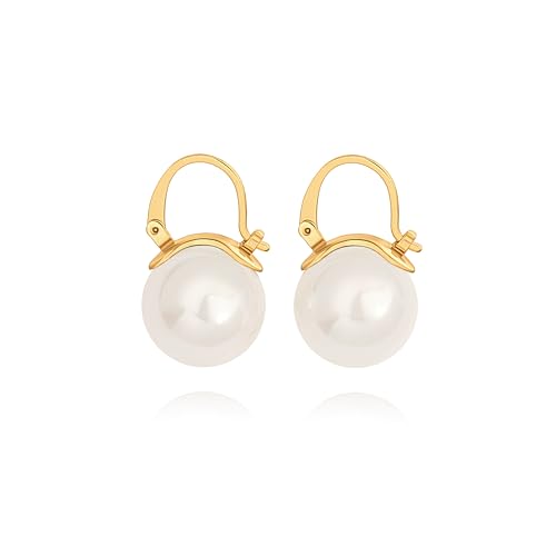 925 Sterling Silver Hoop Handpicked AAA+ Quality 7.5-8mm White Freshwater Cultured Pearl Dangle Drop Earrings Jewelry for Women - color: 10. Gold Plated Handle