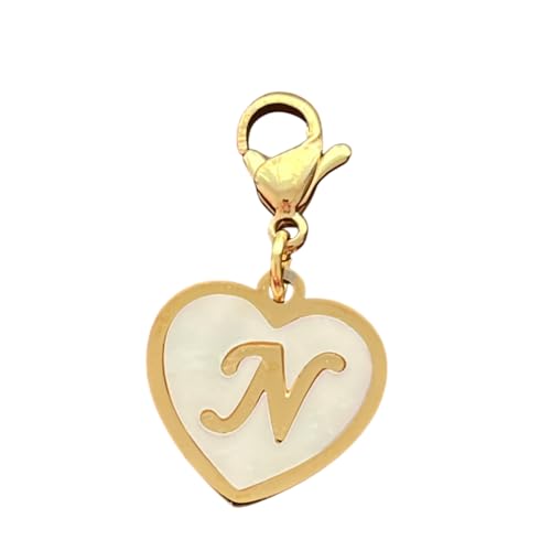 Golden Heart Titanium Steel Shell Finish Alphabet Letter Clip-On Charms A-Z Initial Pendant for Bracelet, Necklace, Keychain, DIY Jewelry Making - color: N