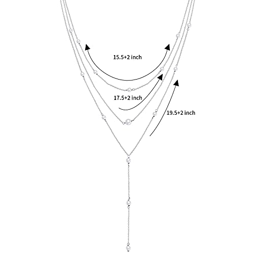 925 Sterling Silver Multilayer Layered Triple Long Chain Necklace for Women - style: Pearl Multilayer