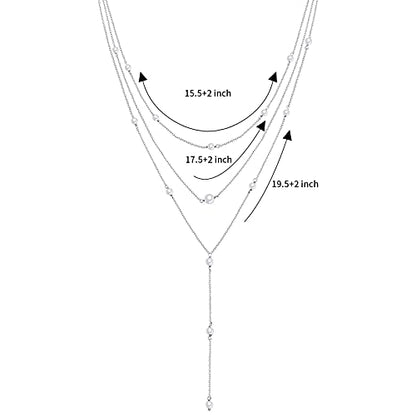 925 Sterling Silver Multilayer Layered Triple Long Chain Necklace for Women - style: Pearl Multilayer