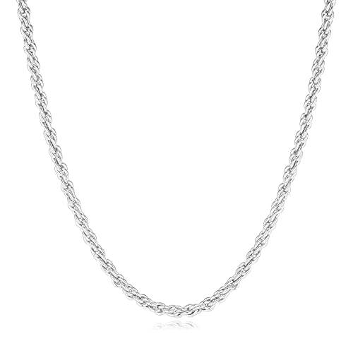 BRIJEWNES 925 Sterling Silver Clasp 2/2.5/3/4/5mm Silver Chain for Men Mens Necklace Rope Chain Necklace Diamond Cut Silver Mens Chain Necklace 16 18 20 22 24 26 28 30 Inches - size: 24, style: 4mm
