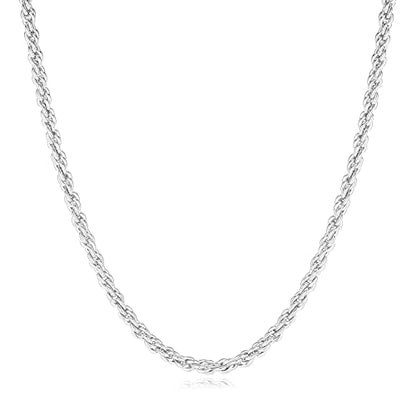 BRIJEWNES 925 Sterling Silver Clasp 2/2.5/3/4/5mm Silver Chain for Men Mens Necklace Rope Chain Necklace Diamond Cut Silver Mens Chain Necklace 16 18 20 22 24 26 28 30 Inches - size: 22, style: 4mm