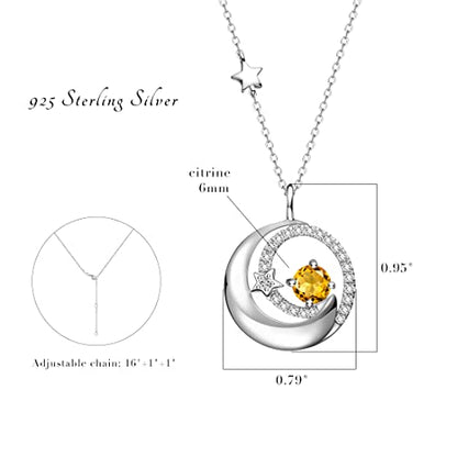 FANCIME Birthstone Necklaces 925 Sterling Silver Moon and Star Pendant Fine Jewelry Birthday Mothers Day Gifts for Mom Wife Her Daughter, Adjustable Chain 16+2" - color: Nov.- Citrine