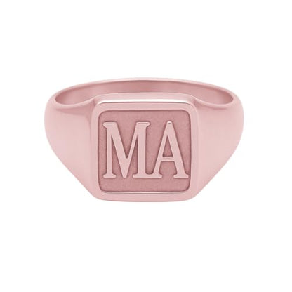 Customized Initial Pinky Ring Personalized Raised Engraved Letter Monogram Statement Signet Rings for Women Men - color: Rose Gold -Square