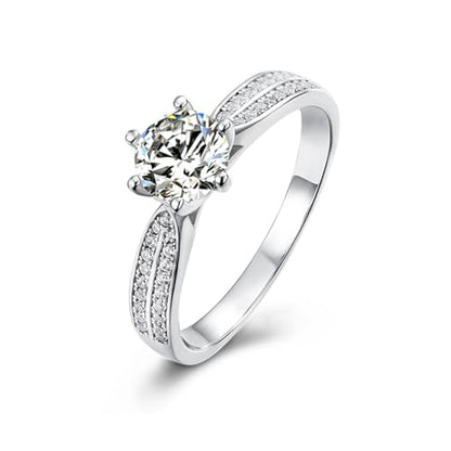 LUSHE Moissanite Engagement Ring 1-2CT D Color VVS1 Clarity 925 Sterling Silver with 18K White Gold Plated Solitaire Moissanite Wedding Promise Rings for Women - color: 002-2 Carat