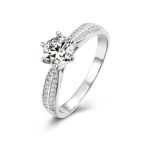 LUSHE Moissanite Engagement Ring 1-2CT D Color VVS1 Clarity 925 Sterling Silver with 18K White Gold Plated Solitaire Moissanite Wedding Promise Rings for Women - color: 002-2 Carat