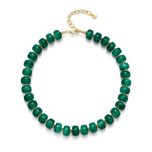 Chunky Beaded Necklace for Women Trendy Multicolor Resin Beads Choker Necklaces Boho Summer Statement Necklace Chunky Heart Jewelry - color: Bead necklace-dark green