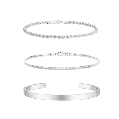 Mens Bracelet, Dainty Silver Plated Bracelets for Men Non Tanish Fashion Mens Jewelry Simple Cuban Snake Rope Link Bangle Chain Bracelet Mens Accessories 6.5/7/7.5/8/8.5/9 In - style: 9 IN