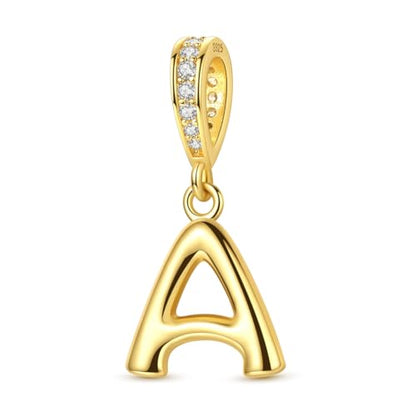 Hapour Gold Initial Letter Charms 925 Sterling Silver Alphabet Beads | 14K Gold Plated, A-Z Letter Charms, For Bracelets Necklace, Cubic Zirconia, DIY Dangle Pendant Beads, For Women Mom - color: Golden initial letter A