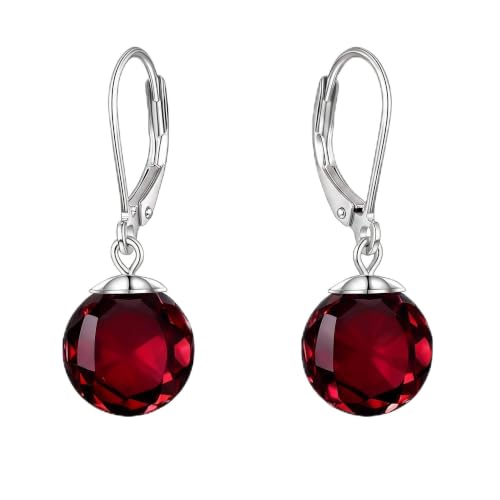 Pearl Leverback Earrings for Women Dangle Round Gemstone Earrings Birthstone Jewelry Gift Anniversary for Her - color: 01 January birthstone