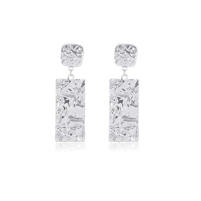 Large Geometric Drop Dangle Earrings for Women Pearl Teardrop Disc Rectangle Oval Fishtail Shell Shaped Textured Dangle Studs Earrings for Women - color: Silver-Rectangle