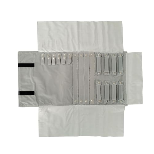 Travel Roll Bag Jewelry Display Storage Organizer Multi-function Velvet Pouch (Black and grey) - color: Black and grey