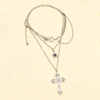 Gothic Necklaces for Women Cross Heart Pendant Layered Necklace Statement Jewelry Dark Romantic Gift for Halloween Parties - color: C2:y2k necklace