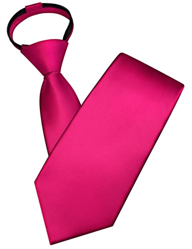 Branduce 3.15"（8cm） Mens Solid Satin Tie Pre-tied Adjustable Zipper Necktie for Business and Wedding - color: Hot Pink -2