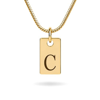 Initial Necklace in 18K Gold Plated, Personalized Engraved Letter Pendant, Gold Snake Chain, 6×10 mm Rectangle Charm for Women - color: C