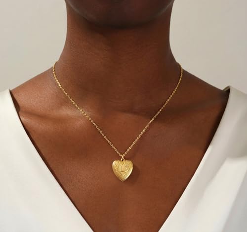 Gold Initial Heart Letter Pendant Necklace Jewelry for Women | 14K Gold Plated Fashion Waterproof Statement Cute Necklaces Dainty Personalized Name Friendship Couple Gifts for Women - color: Initial L