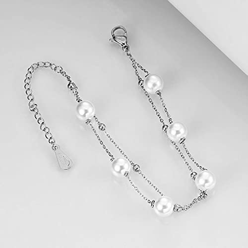 Jude Jewelers Stainless Steel Faux Pearl Chain Style Beaded Party Holiday Bracelet