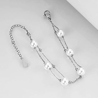 Jude Jewelers Stainless Steel Faux Pearl Chain Style Beaded Party Holiday Bracelet