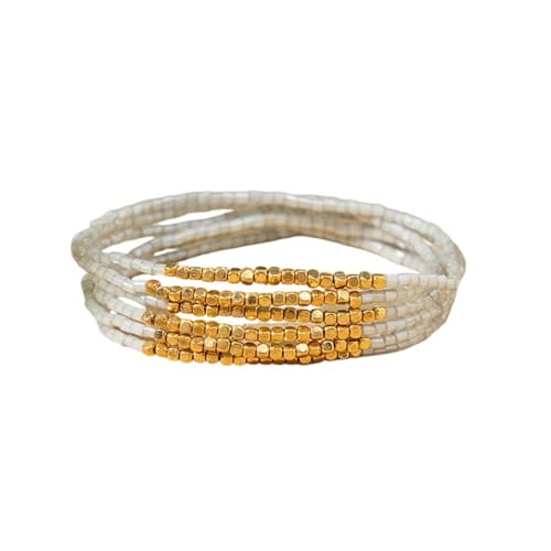 Boho Stackable Seed Beaded Bracelet Set for Women Colorful Multilayered Gold Beads Stretch Bracelets Summer Beach Bohemian Jewelry Gift - color: Grey