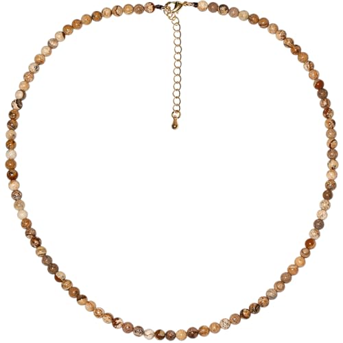 Simple 4mm Gemstones and Crystals Choker Necklace Unisex 16"-18" | Necklaces for Women Men, Adjustable, 40-45 cm Chain Length, Handmade, Spiritual Gemstones, Positive Energy, Daily Wear - style: Picture Jasper