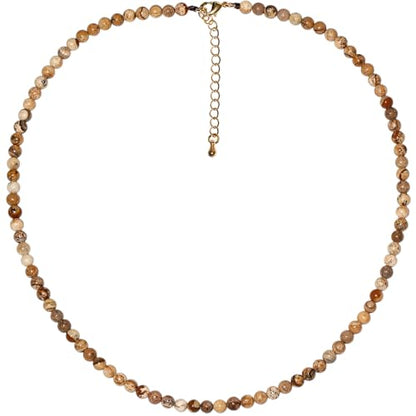 Simple 4mm Gemstones and Crystals Choker Necklace Unisex 16"-18" | Necklaces for Women Men, Adjustable, 40-45 cm Chain Length, Handmade, Spiritual Gemstones, Positive Energy, Daily Wear - style: Picture Jasper
