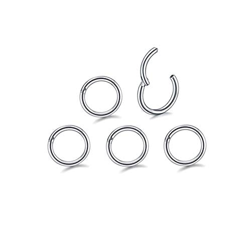 5Pcs 16G 18G Surgical Steel Nose Rings Hoop Tragus Septum Cartilage Hoop Earrings For Women Men Body Piercing Jewelry Kit Bar Length 6mm/8mm/10mm/12mm/14mm - style: 5Pcs -16G - Steel - 8mm