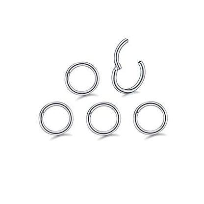 5Pcs 16G 18G Surgical Steel Nose Rings Hoop Tragus Septum Cartilage Hoop Earrings For Women Men Body Piercing Jewelry Kit Bar Length 6mm/8mm/10mm/12mm/14mm - style: 5Pcs -16G - Steel - 8mm