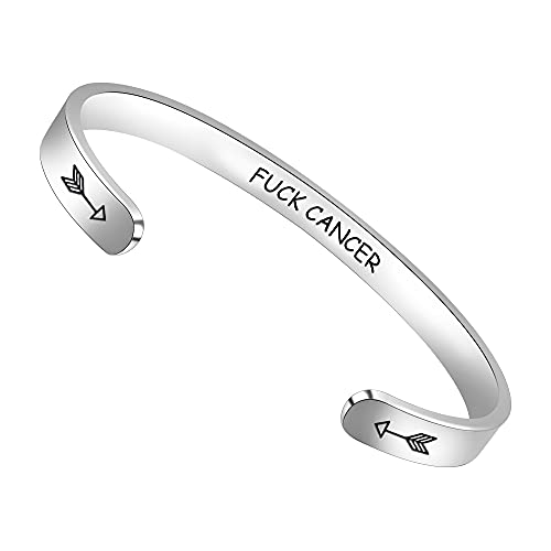 Btysun Bracelets for Women Mothers Day Bracelet Gifts from Daughter Inspirational Gifts for Women Graduation Gifts for Her Motivational Birthday Cuff Bangle Friendship Personalized Mantra Jewelry… - style: F&&k cancer