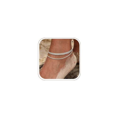 Anklets for Women, Gold/Silver Chunky Cuban Link Anklet Bracelets for Women Layered Gold Anklets for Women Waterproof Adjustable Women's Anklets Beach Jewelry - style: chunky cuban anklet set-silver