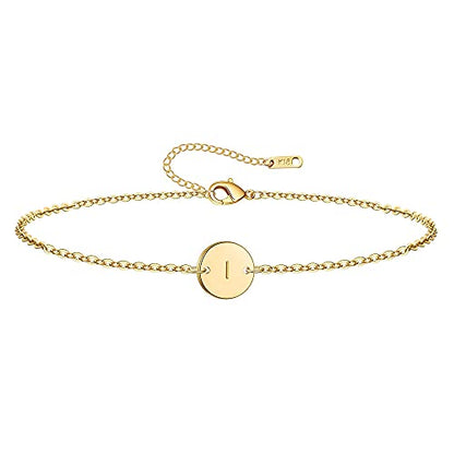 Ovian Initial Charm Bracelet for Women 18K Gold Plated stainless steel Coin Disc Engraved Letter Bracelet Personalized Monogram Name Bracelet - color: I