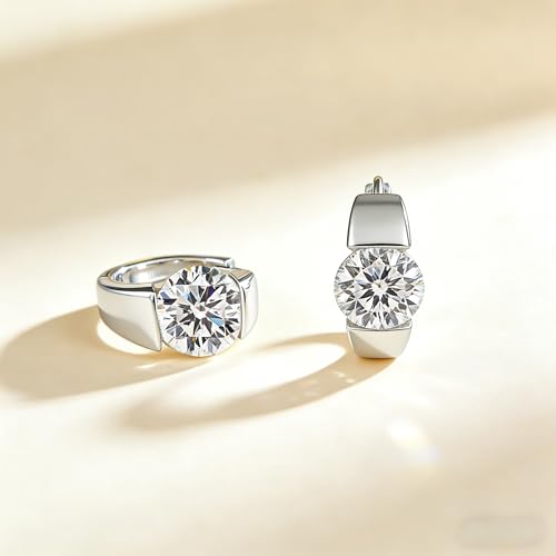 Sterling Silver Hoop Earrings, Hoops CZ Cubic Zirconia White Gold Plated Huggie Hoop Earrings for Women Gift 1.2 ct - color: silver