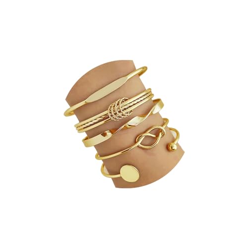 Golden Bangle Bracelets Set for Women, 14k Gold-Plated Multi Layer Stackable Cuff Bracelets, Personalized Boho Non Tarnish Adjustable Bangle Jewelry Gift for Her - color: 5PCS Unlimited