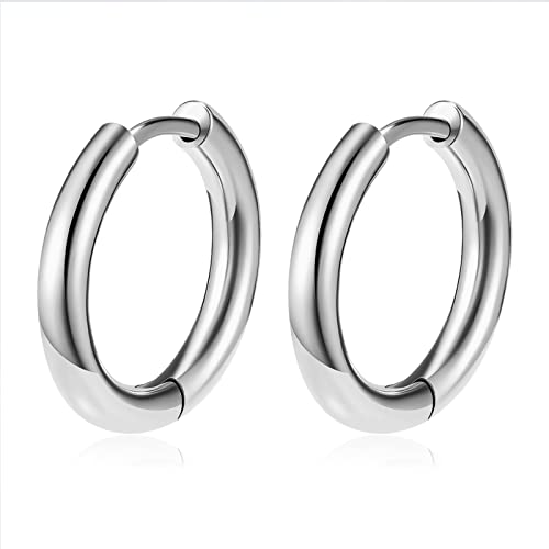 Titanium Huggie Hoop Earrings Hypoallergenic Nickel Free Hinged Sleeper Earrings for Sensitive Skin Cartilage Helix Lobes - style: Huggie 12mm silver