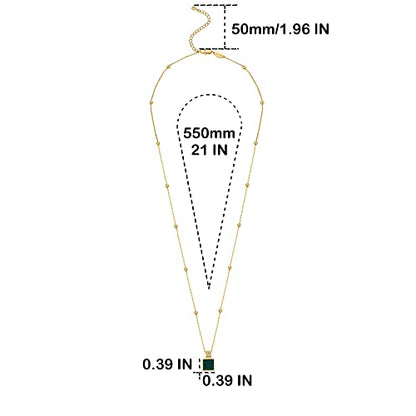 FRUMOS Dainty Layered Choker Necklace 18k gold Plated Y Pendant Commemorative coin Necklace Multilayer Bar Disc Necklace Adjustable Layering Choker Necklaces fashion jewelry for Women Girls - color: Square malachite Pendant